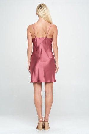 Solid Heavy Bias Cut Satin Slip Dress - Dark Pink