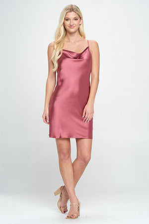 Solid Heavy Bias Cut Satin Slip Dress - Dark Pink