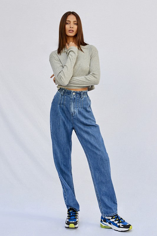 HIGH RISE PLEATED MOM JEANS - Insane Gene