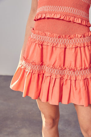Tiered Ruffle Skirt - Coral