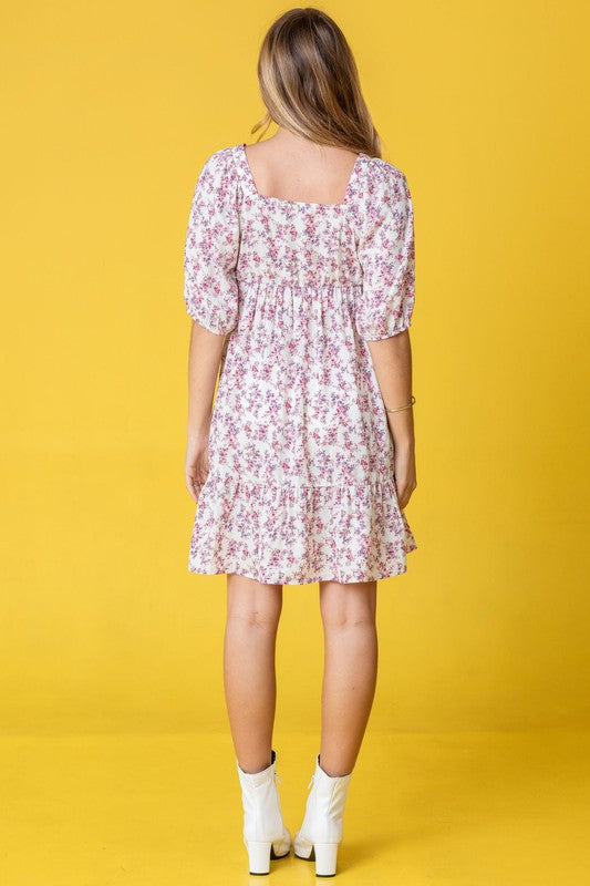 Ditsy Floral Squared Neck Mini Dress Lilac Aqua / S Ditsy Floral Squared Neck Mini Dress Lilac Aqua / S