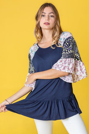 Mix Pattern Circular Flounce Sleeve Tunic