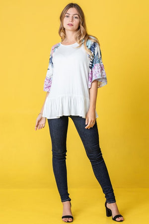 Mix Pattern Circular Flounce Sleeve Tunic