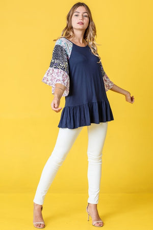 Mix Pattern Circular Flounce Sleeve Tunic