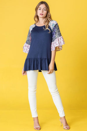 Mix Pattern Circular Flounce Sleeve Tunic