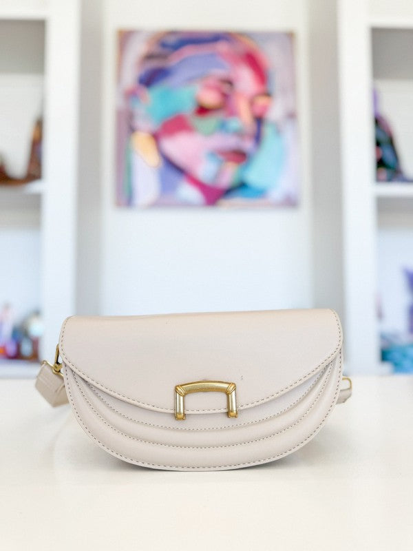 ☆【 】☆CKJ Crescent Text Buckle Crossbod.y☆ Buckle Closure Crescent Faux Leather Crossbody Bag - Knitted Belle