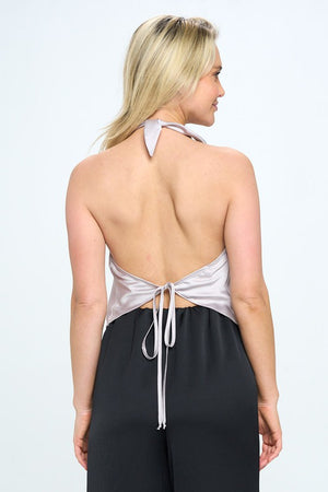 Satin Cowl Neck Backless Top