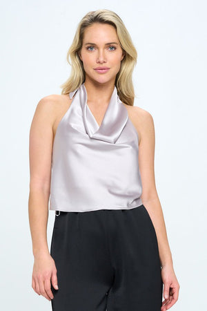 Satin Cowl Neck Backless Top