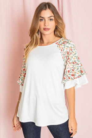 Plus Double Ruffle Sleeve Floral Tunic