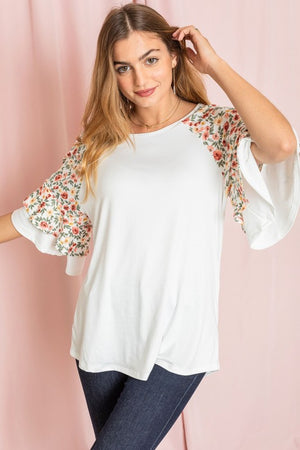 Double Ruffle Sleeve Floral Tunic