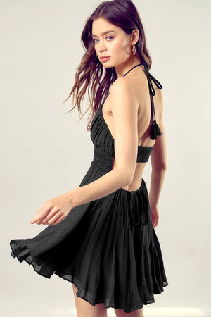 Lace Trim with Back Drawstring Dress