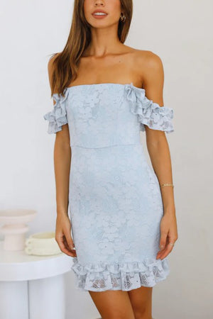 Ruffle Lace Off-The-Shoulder Mini Bodycon Dress