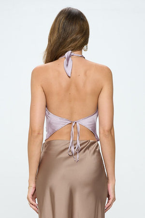 Satin Cowl Neck Backless Top