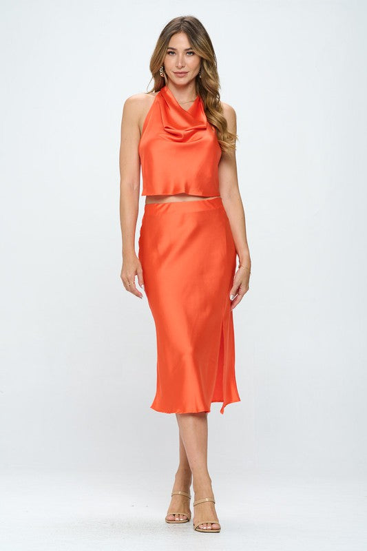 Orange Satin Cowl Neck Dress Satin Cowl Neck Backless Top Taste Of Luxe  Satin Cowl Neck Maxi Dress Orange | Hello Molly US