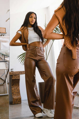 Vegan Leather Wide Leg Pants - Vibrant M.i.U