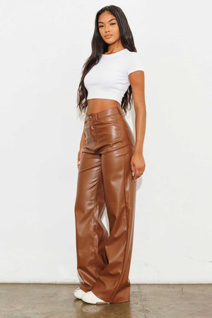 Vegan Leather Wide Leg Pants - Vibrant M.i.U