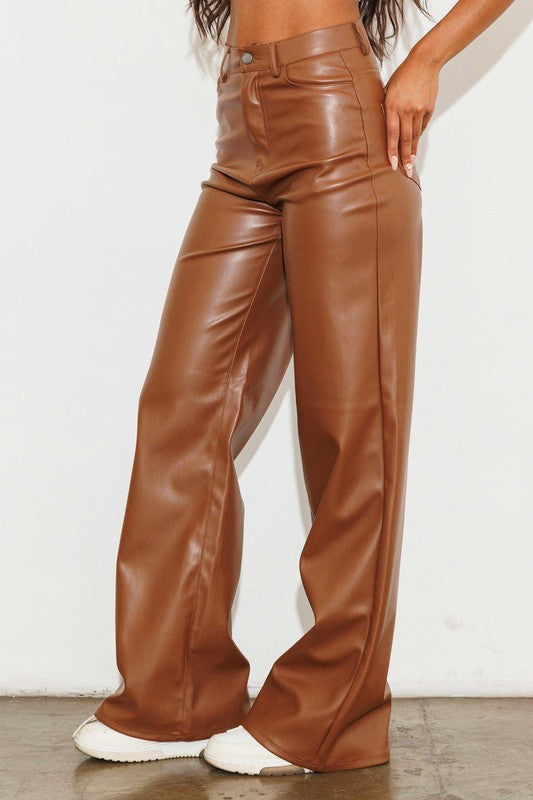 Vegan Leather Wide Leg Pants - Vibrant M.i.U