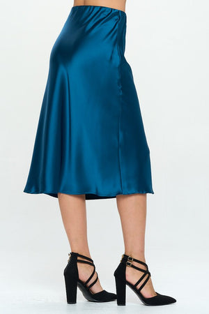 Made in USA Solid Satin Midi Skirt
