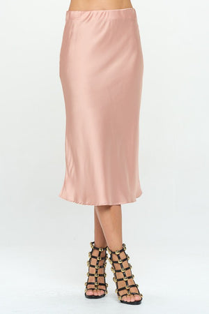 Made in USA Solid Stretch Satin Midi Skirt