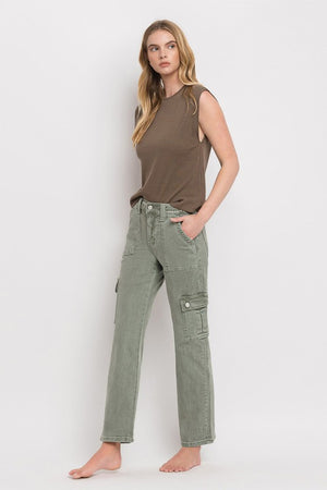 High Rise Cargo Straight Jeans - VERVET by Flying Monkey