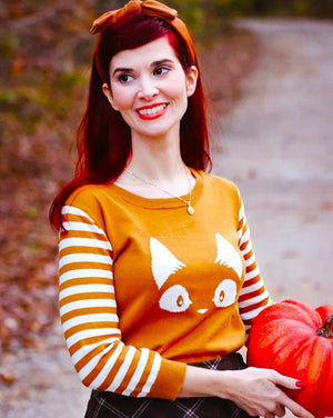 Kitty Cat Jacquard Casual Crewneck PulloverSweater