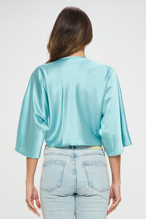 Satin Vibrant Short Sleeve Top with Front Twist