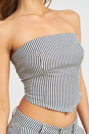 STRIPED BACK STRAP AND EYELET DETAIL TUBE TOP