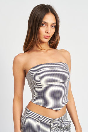 STRIPED BACK STRAP AND EYELET DETAIL TUBE TOP