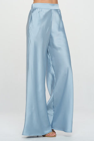 Stretch Satin Pants w/ Elastic Waist and Pockets