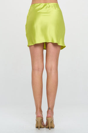 Made in USA Solid Satin Mini Skirt with Slit