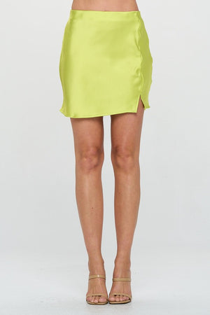 Solid Satin Mini Skirt with Slit