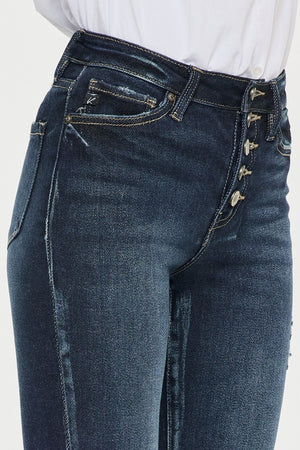 High Rise Button Down Cuffed Ankle Skinny Jeans