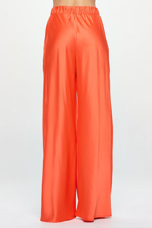 Stretch Satin Pants w/ Elastic Waist and Pockets