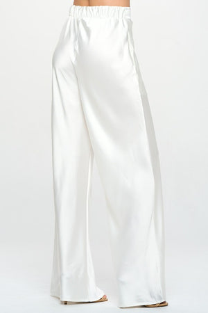 Stretch Satin Pants w/ Elastic Waist and Pockets