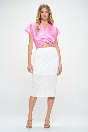 Satin Short Sleeve Top with Front Twist