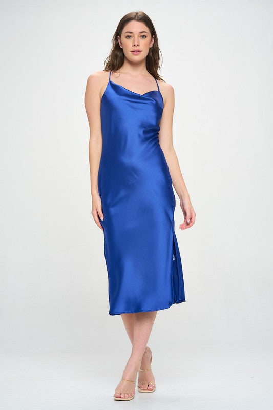 Satin Bias Slip Dress with Slit