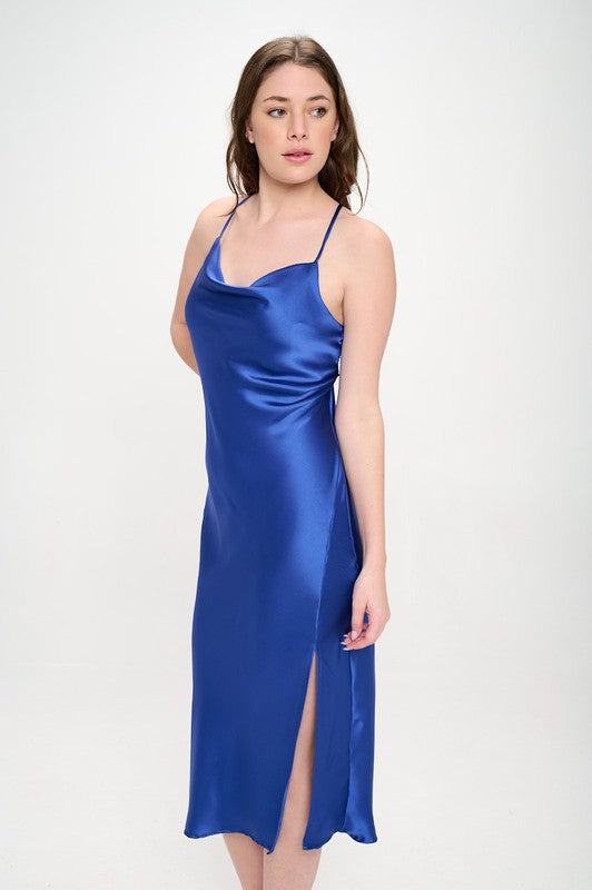 blue satin slip dress Blue maxi satin slip dress 'Serene' main image 1