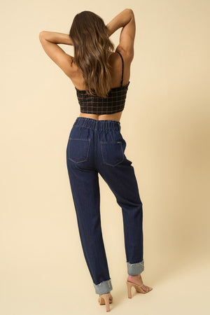 High Waist Pleated Slouchy Denim Jeans
