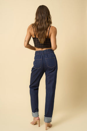 High Waist Pleated Slouchy Denim Jeans