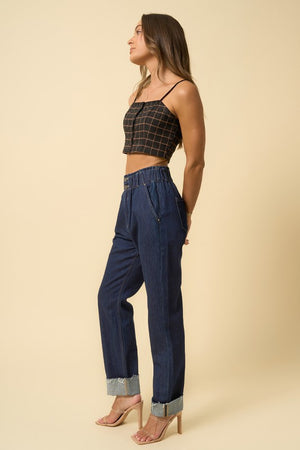 High Waist Pleated Slouchy Denim Jeans