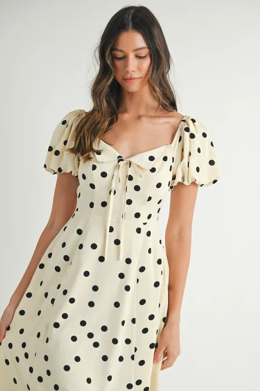 ★Cest Moidew★ Cest_Sweet polka dot puff sleeve dress CeCe V Neck Short Puffed Sleeve Polka Dot Midi Dress | Dillard's