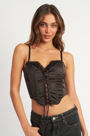 PEEKABOO CORSET TOP WITH LACE DETAIL