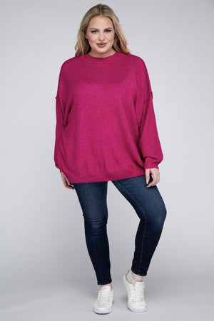 Plus Oversized Round Neck Raw Seam Melange Sweater