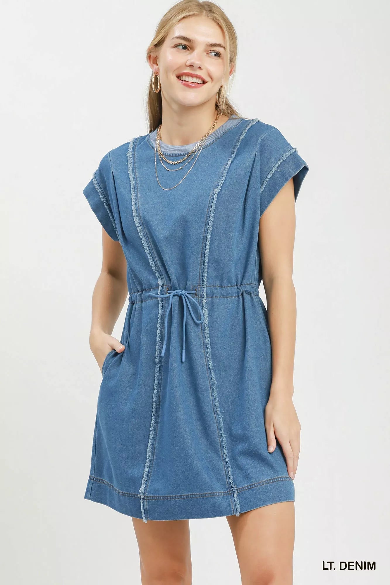 denim dress with drawstring waist Drawstring Waist Denim Dress sm