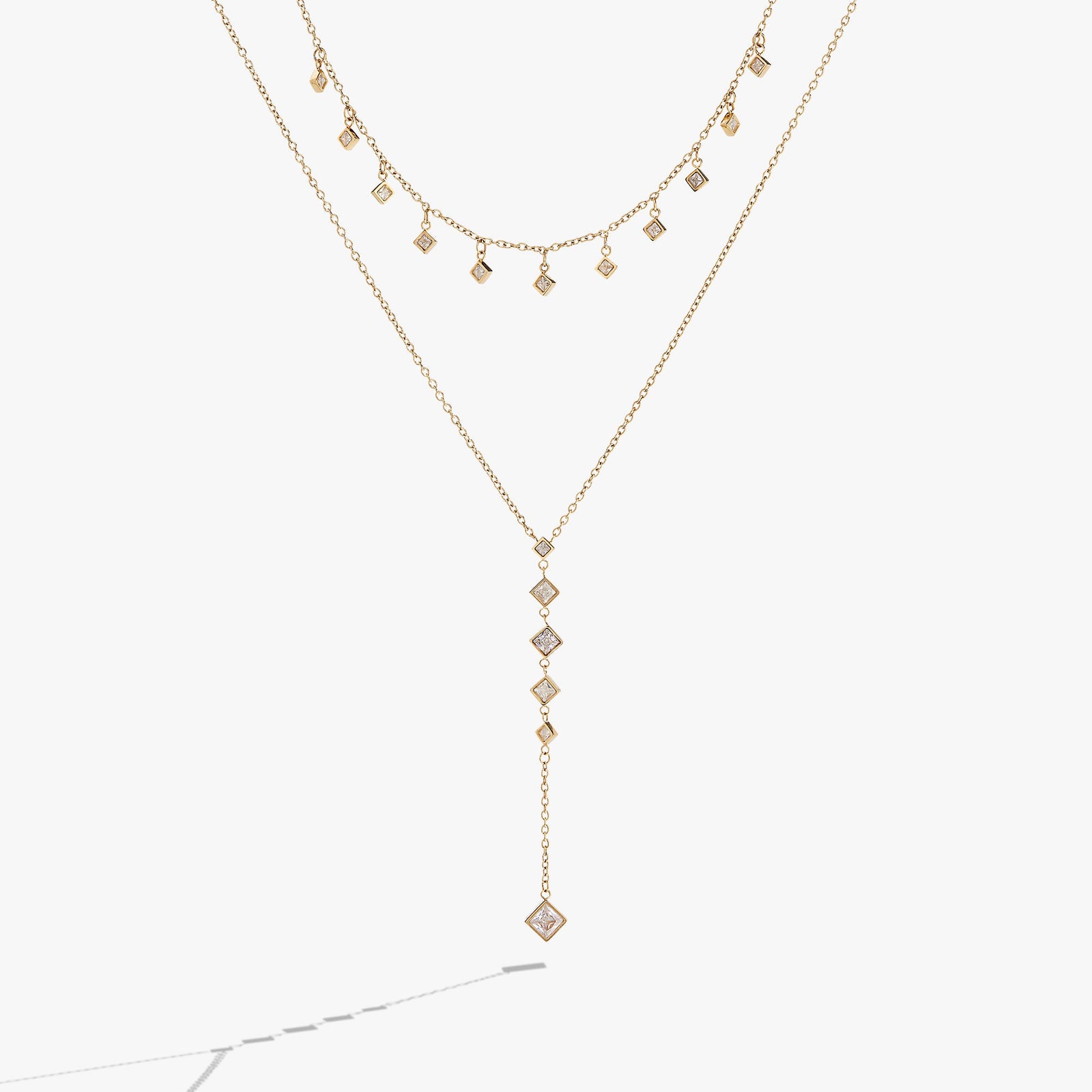 Two-Layered Princess Cut Crystal Necklace