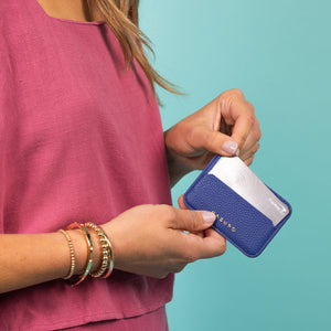 Mag Safe Leather Wallet with RFID - Cobalt