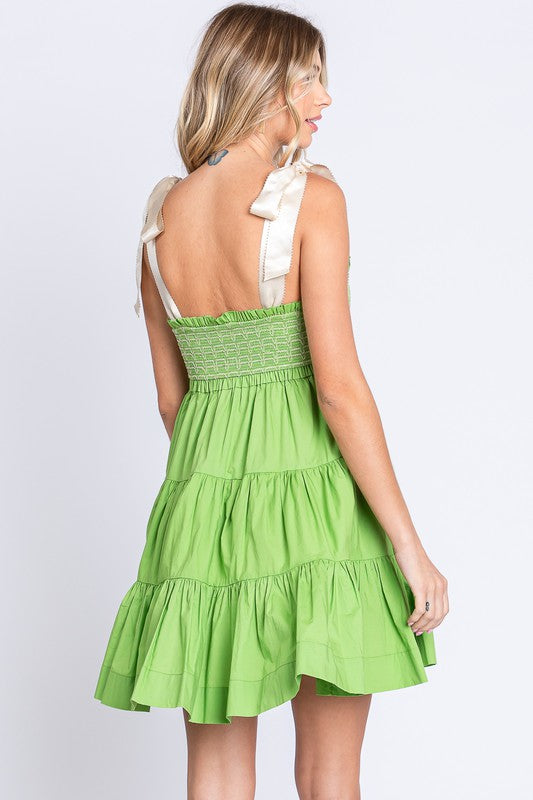Women's Is This Fate Tiered Ribbon Strap Mini Dress in Lime Green - Size M Women's Is This Fate Tiered Ribbon Strap Mini Dress in Lime Green - Size M