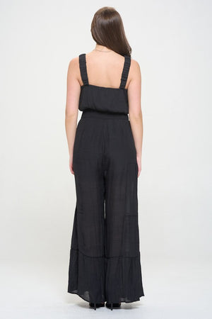 Tiered Leg Jumpsuit - Black, Taupe