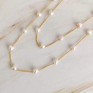 Pearl Heart Long Chain Necklace