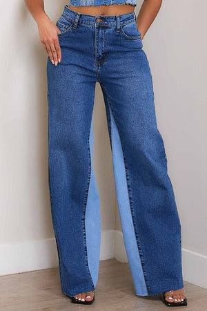 High-Rise Color Block Wide Jeans